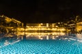 Muine Bay Resort with swimming pool at night. Location in Mui Ne, Phan Thiet city, Binh Thuan province, Vietnam, Asia