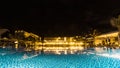 Muine Bay Resort with swimming pool at night. Location in Mui Ne, Phan Thiet city, Binh Thuan province, Vietnam, Asia