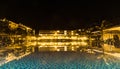 Muine Bay Resort with swimming pool at night. Location in Mui Ne, Phan Thiet city, Binh Thuan province, Vietnam, Asia