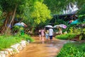 Muine, Vietnam - July 18, 2019 - Fairy Stream. River, Red Canyon. People walk on the river