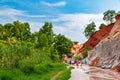 Muine, Vietnam - July 18, 2019 - Fairy Stream. River, red canyon. People walking and taking pictures