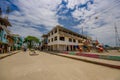 Muisne, Ecuador - March 16, 2016: Buildings in the center of the city, main street, in the coast of Ecuador