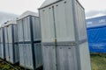 MUISNE, ECUADOR- MAY 06, 2017: Improvised shelters with gray bathrooms in the coasts of Muisne after the Powerful 7.8