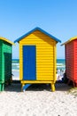 Muizenberg beach with colorful wooden cabins in Cape Town