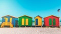 Muizenberg beach with white sand and colorful wooden cabins in Cape Town