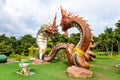 Mukdahan, Thailand, 31 July 2022: Two beautiful Nagas at Wat Dan Phra In, Nikhom Kham Soi, Mukdahan, Thailand