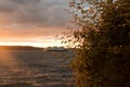 Mukilteo Ferry  going into sunset Royalty Free Stock Photo