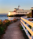 Mukilteo to Bainbridge Washington State ferry during sunset. Royalty Free Stock Photo