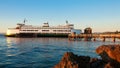 Mukilteo to Bainbridge Washington State ferry during sunset. Royalty Free Stock Photo