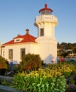 Mukilteo white lighthouse building during sunset. Royalty Free Stock Photo