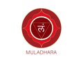 Muladhara chakra logo template. First root chakra symbol. Red sacral sign meditation, yoga round mandala icon vector isolated