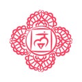 Muladhara sketch icon. The seventh crown, parietal chakra. Vector purple line symbol. Sacral sign. Meditation