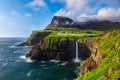 Mulafossur Waterfall in Faroe Islands Royalty Free Stock Photo