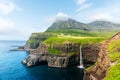 Mulafossur waterfall in Gasadalur, Vagar Island of the Faroe Islands Royalty Free Stock Photo