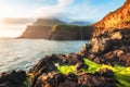 Mulafossur waterfall in Gasadalur, Vagar Island of the Faroe Islands.