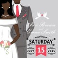 Mulatto bride and groom.Cute wedding invitation