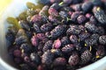 Mulberry. Fresh ripe mulberries closeup. Organic black mulberries background. Agriculture, gardening