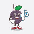 Mulberry Fruit cartoon mascot character holding a megaphone