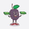 Mulberry Fruit cartoon mascot character with money on hands