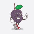 Mulberry Fruit cartoon mascot character with two fingers