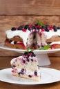 Mulberry and red currant cake with whipped cream Royalty Free Stock Photo