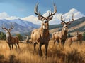 Ai Generated illustration Wildlife Concept of Mule deer bucks wildlife herd buck antler