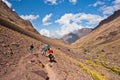 Mule riding on a track in Toubkal National Park at High Atlas mountains, Morocco