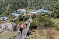 Mules crossing suspenion bridge Royalty Free Stock Photo