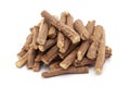 Closeup of Mulethi or Liquorice roots, isolated on white background.