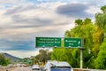 Mulholland Drive Valley circle boulevard sign on Highway 101 northbound Royalty Free Stock Photo