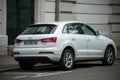 Rear view of white Audi Q3 the famous german suv car parked in the street Royalty Free Stock Photo