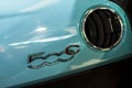 Closeup of fiat 500 blue interior dashboard in car