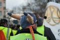 Mulhouse - France - 9 February 2019 - people protesting with viking hat against taxes and rising fuel prices and for and the