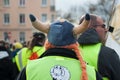 People protesting with viking hat against taxes and rising fuel prices and for and the resignation of E. Macron, the president of Royalty Free Stock Photo