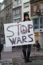 Portrait of girl protesting against the war in Ukraine