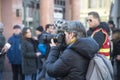 portrait of reporter photographer during the protesting against the pensioner reforms in the