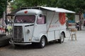 Front view of the famous vintage truck by citroen parked in the street at the market