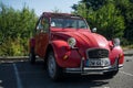 Front view of red citroen 2CV parked in the street Royalty Free Stock Photo