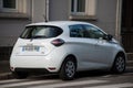 Rear view of white Renault Zoe electriccar parked in the street Royalty Free Stock Photo