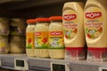 Closeup of amora mayonnaise pots in super U supermarket