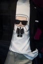 Karl Lagerfel tee-shirt on mannequin in a luxury fashion store showroom