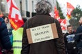 People from public service protesting with flags against the lower wages and new reforms from the government Royalty Free Stock Photo