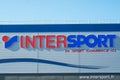 Retail of the logo of the brand `Intersport` signage - the french chain of Sports Supplies