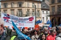 people from public service protesting with flags against the lower wages and new reforms from the government Royalty Free Stock Photo