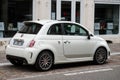 Rear view of white Abarth 595 italian car parked in the street Royalty Free Stock Photo