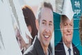 torn posters of political party leaders ones of the candidates running in the May 2019 european elections