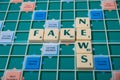 Scrabble letters forming the word `Fake News` on the game board