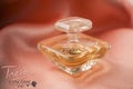 Tresor de Lancome bottle of perfume on satin background