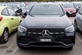 Front view of black mercedes car parked in the street