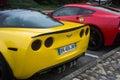 Rear view of corvette cars alignment parked in the street